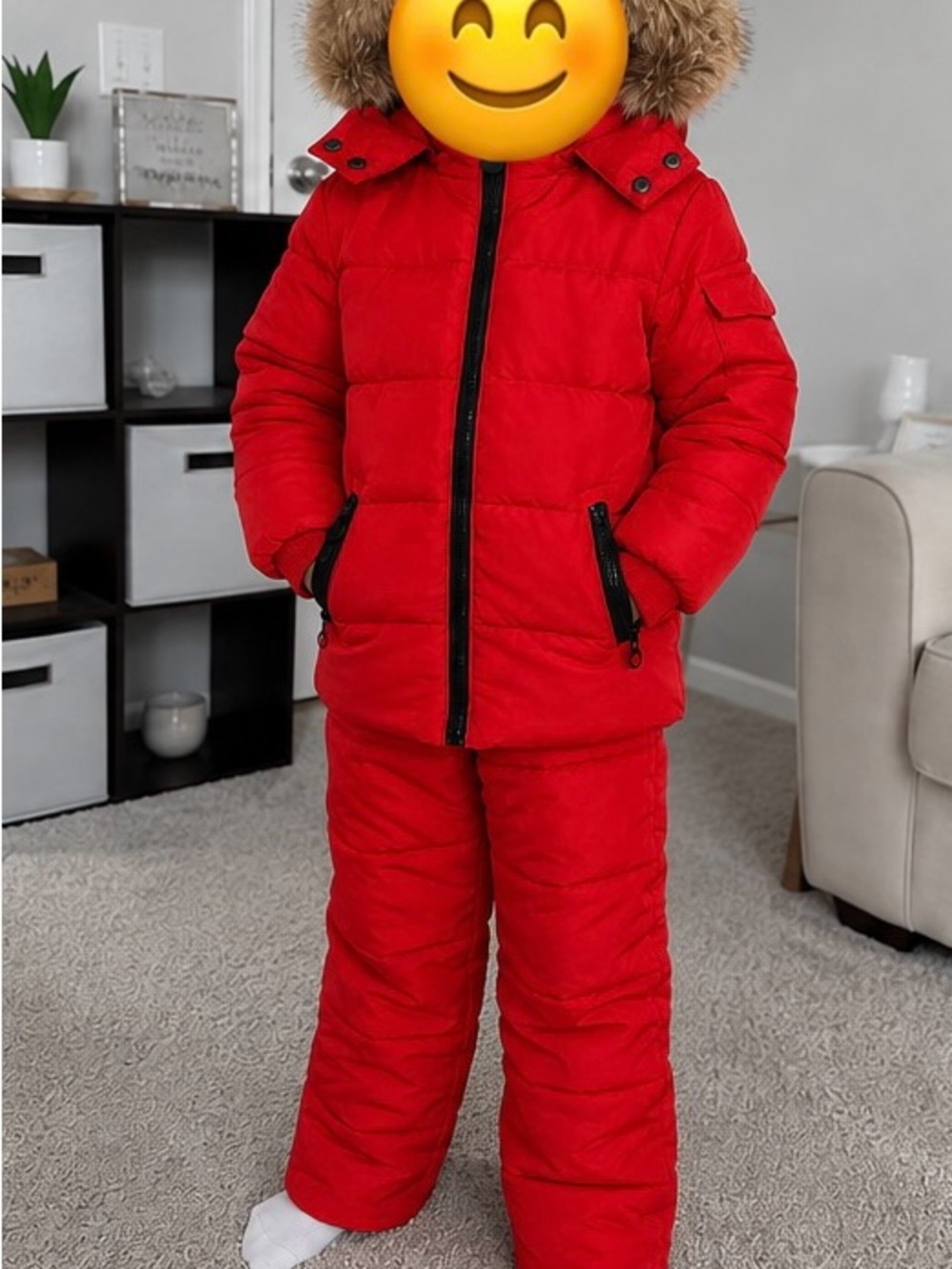 Kids Red Puffer Snow suit Set with Detachable Hood 4/5T